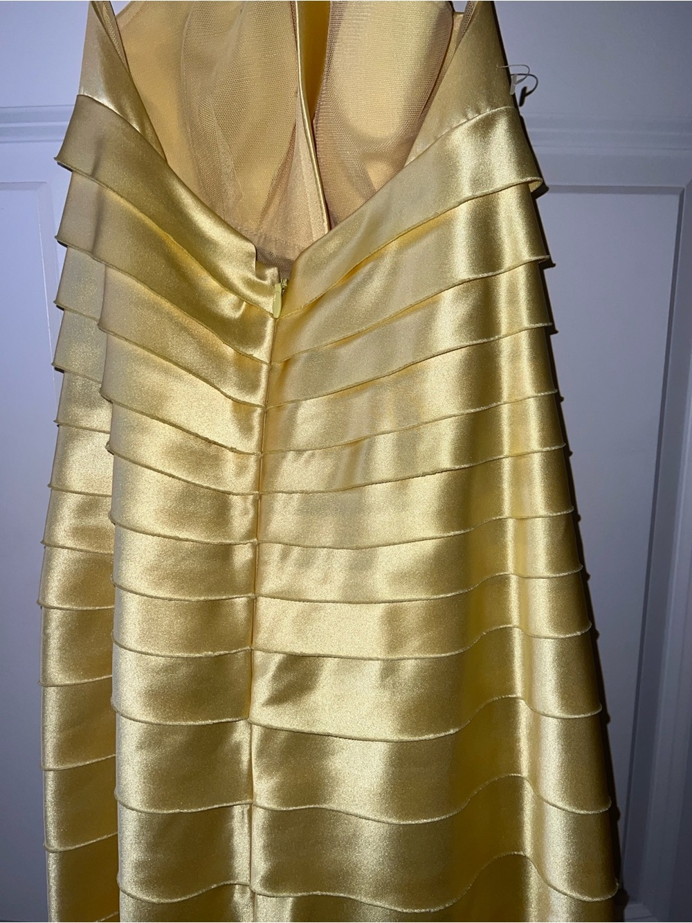 BCBGMaxAzria Yellow Satin Strapless Tiered Halter Dress - Picture 5 of 7